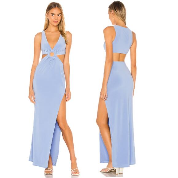 NWT Song of Style Cecilia Cutout V-Neck Maxi Dress Cornflower Blue Womens Medium - Picture 1 of 5